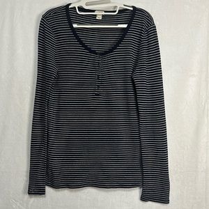 J. Crew Women’s Blue Long Sleeve White Striped Shirt Size Large